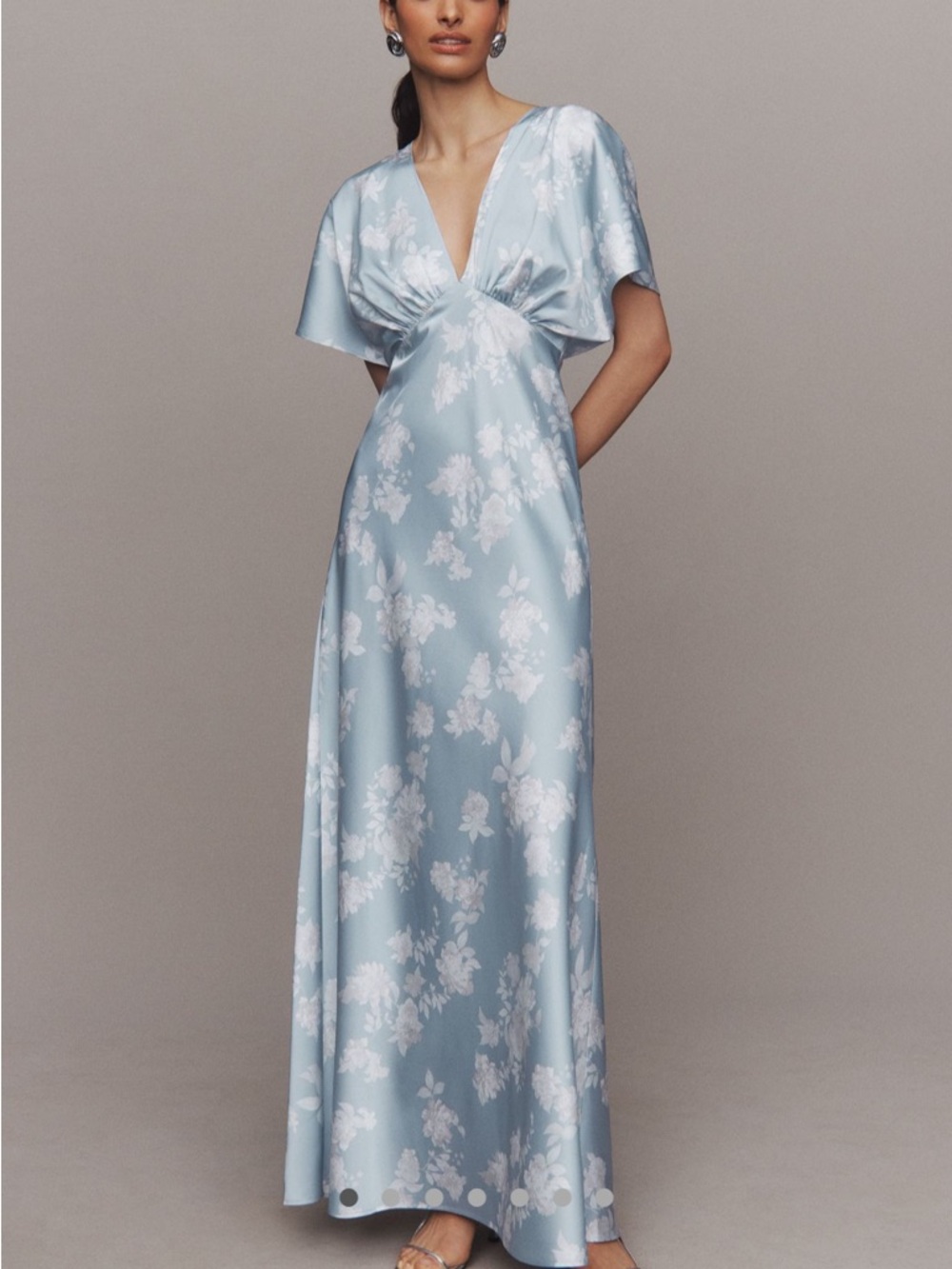 BHLDN Powder Blue Satin Floral Maxi Dress